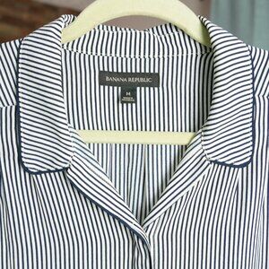 Scalloped collar, White with Black Pin Stripe Blouse